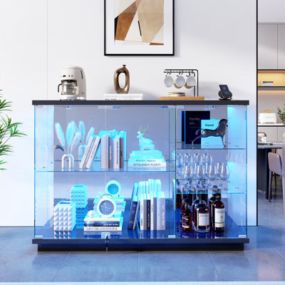 47.24'' Sideboard, Modern Clear Tempered Glass Buffet, Display Case With Rgb Led Lights, Usb Port, Type-C Port And Motion Sensor