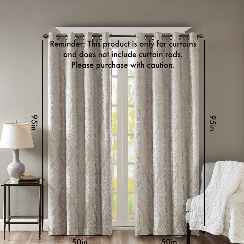 Rideau tricoté en jacquard damassé occultant avec œillets (seulement 1 panneau PC), Argent argent, L 50,05 po x L 95,05 po