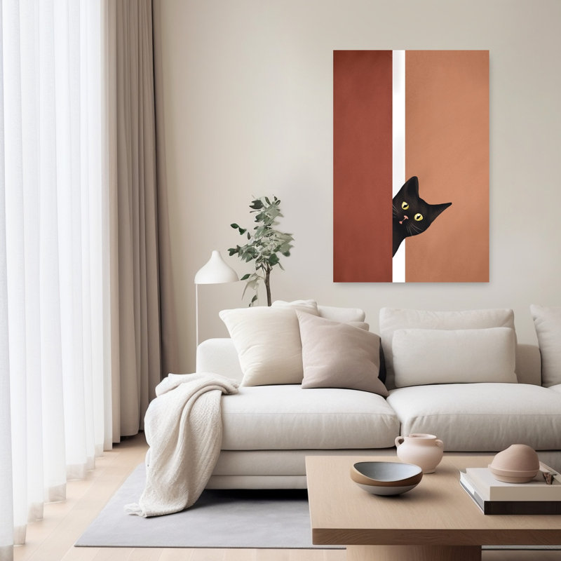 Black Cat Peeking Minimalist Cat Wall Art Print by City Art - Wrapped Canvas Print, 152.4cm H x 101.6cm W