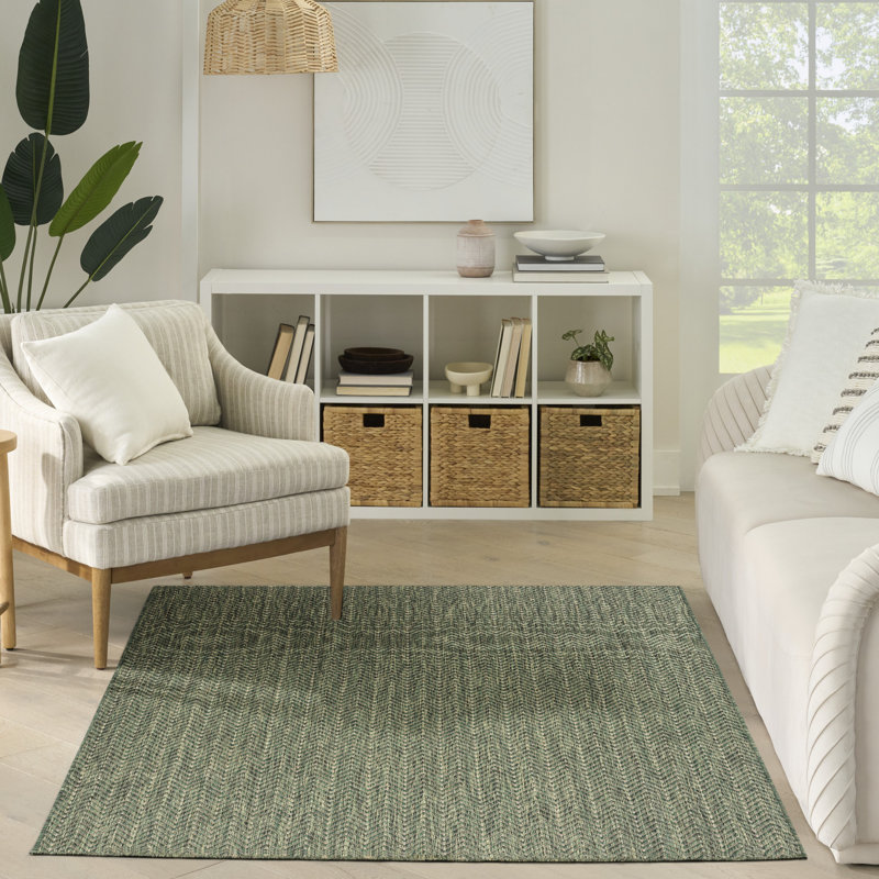 Remmie Black Modern Indoor/Outdoor Rug, Rectangle 5' x 7', Green