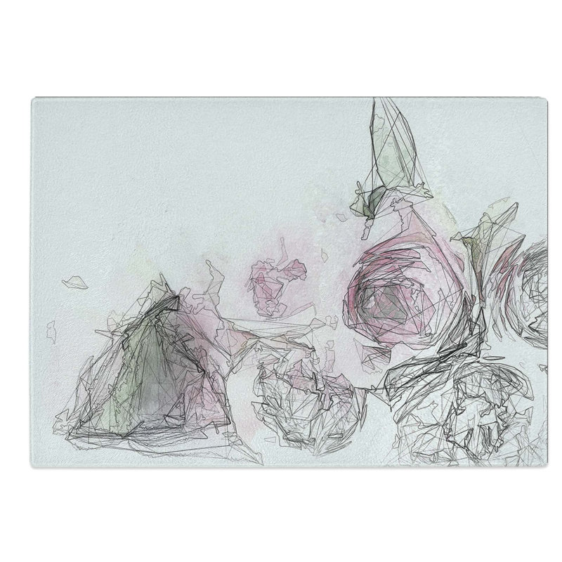 Glass Dusty Pink Roses in Abstract Chopping Board, 39 cm W x 28.5 cm L