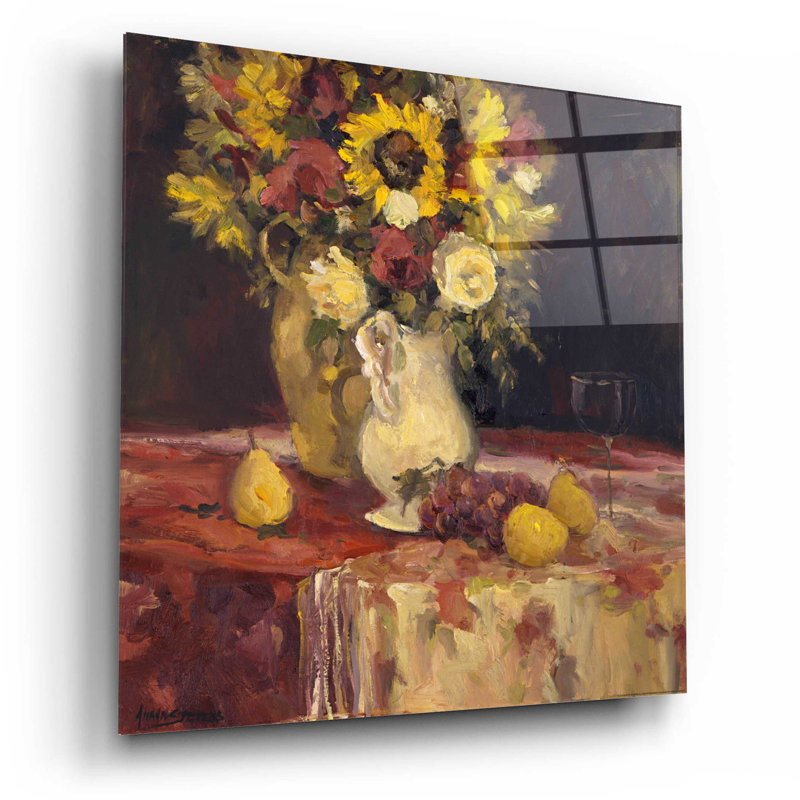 Alcott Hill® «Sunflowers and Wine» par Allayn Stevens, art mural en verre acrylique, H 12 po x l 12 po x P 0,13 po
