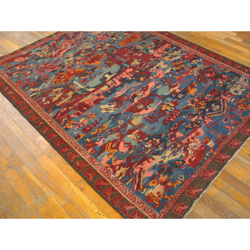 Unusual Tribal Abstract Antique Caucasian Soumak Small Light Blue Flat Weave Rug