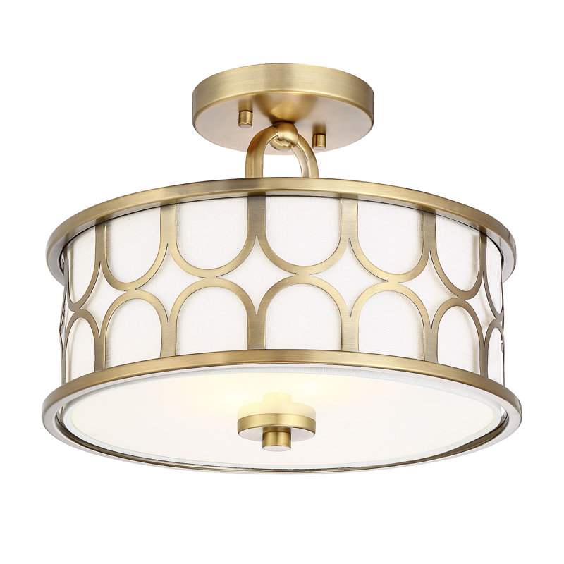 Plafonnier 2 lumières Meridian en laiton naturel, Laiton naturel