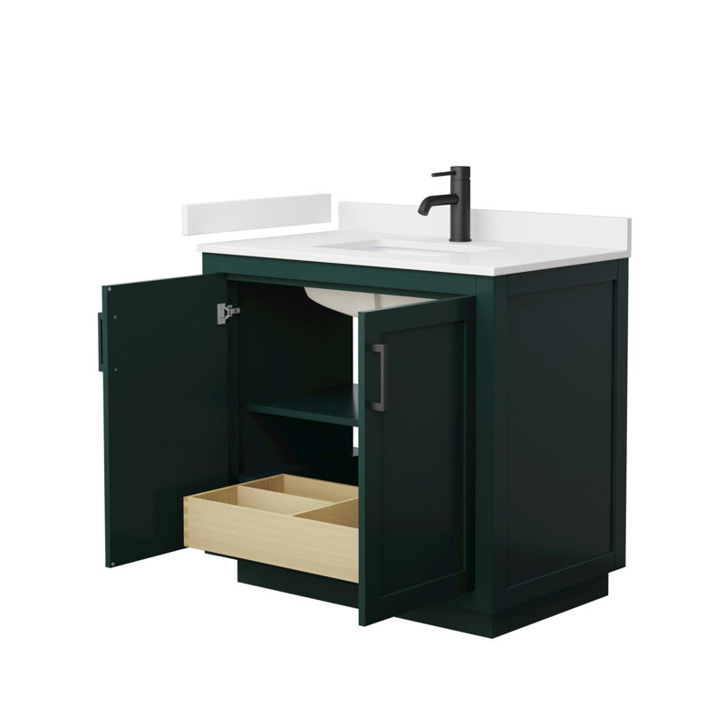 Miranda 36" Freestanding Single Bathroom Vanity with Quartz Top, White Quartz, Green, Matte Black