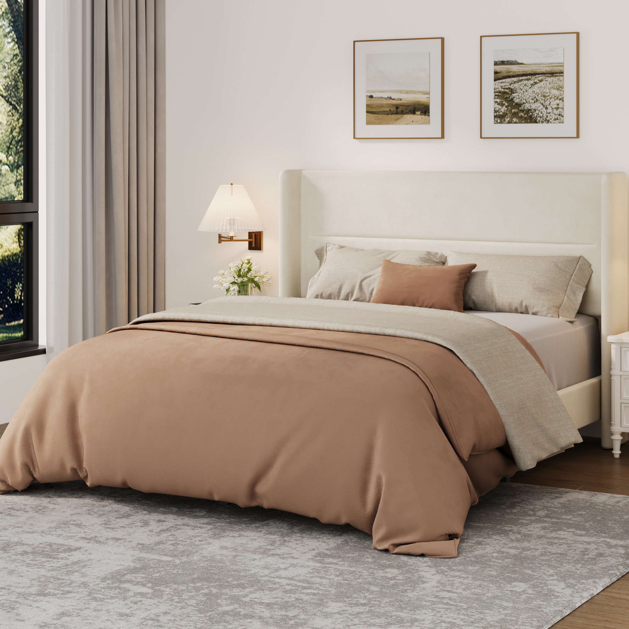 Ebern Designs Full Size Velvet Bed Frame with Wingback Headboard ...