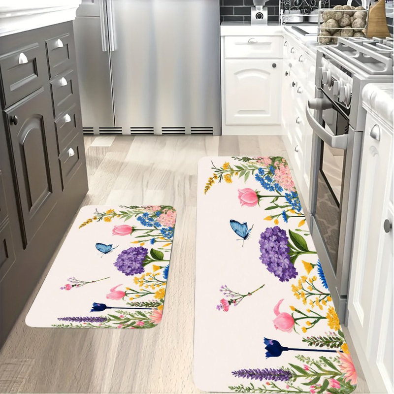 Ensemble de 2 tapis de cuisine à motif floral luxuriant