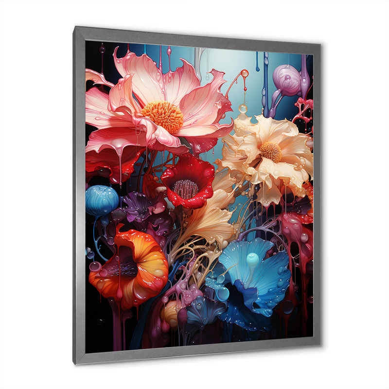Abstractions florales, botaniques sur toile, Cadre photo argenté, H 20 po x l 12 po x P 1 po