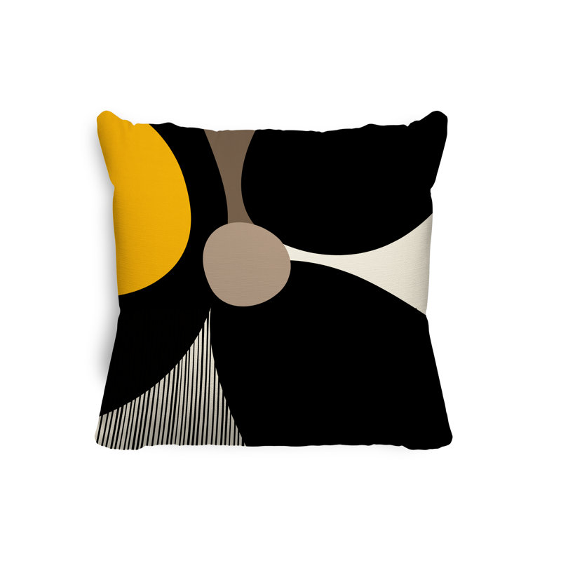 Coussin intérieur / extérieur en polyester filé Lara, 15 po x 15 po, Jaune / blanc cassé