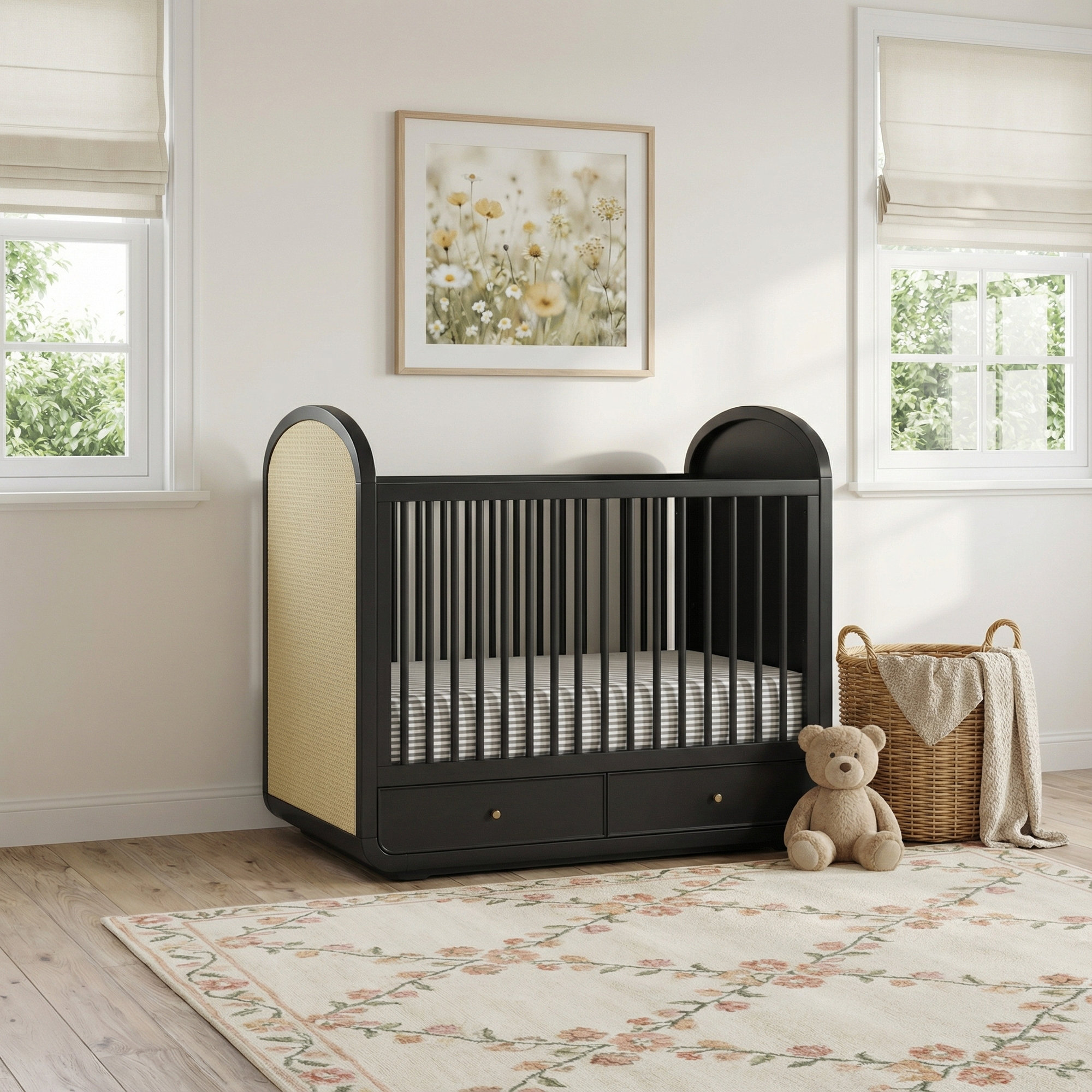 Aspen 4-In-1 Convertible Crib With Underdrawer, Black