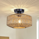 Clouden 12 in. Bohemian Rattan Semi Flush Mount