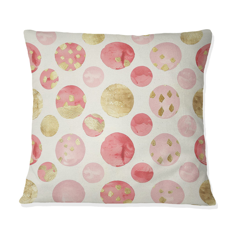 Glam Poka Dots - Coussin Glam, H 16 po x l 16 po, Or / rose