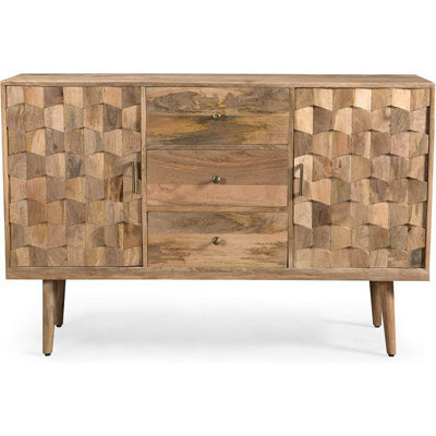 Buffet 3 tiroirs avec 2 portes, bois de manguier