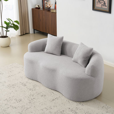 Canapé courbé avec accoudoirs arrondis, canapé à compression avec 2 coussins, couleur crème pour les petits espaces et la vie moderne