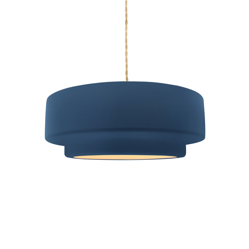 Luminaire suspendu tambour 1 lumière Gela, H 5 po x l 12 po x P 12 po, Laiton brossé, Ciel à minuit