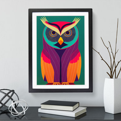 Colourful Owl No.2 Abstract 1 Piece Single Picture Frame Painting