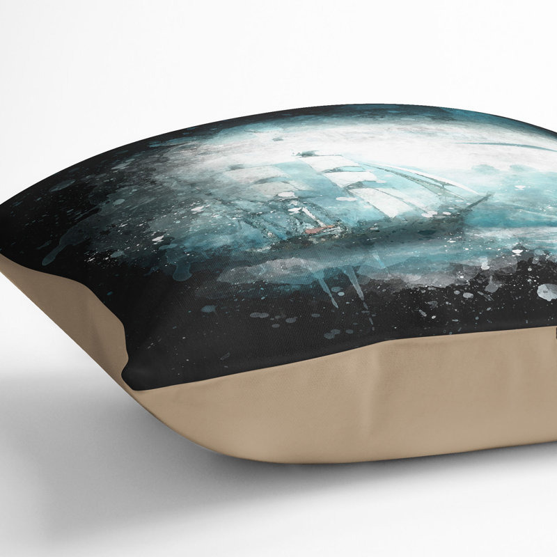 Ship Sailing over a Stormy Sea Cushion with Filling, 55cm H x 55cm W x 20cm D, Stone