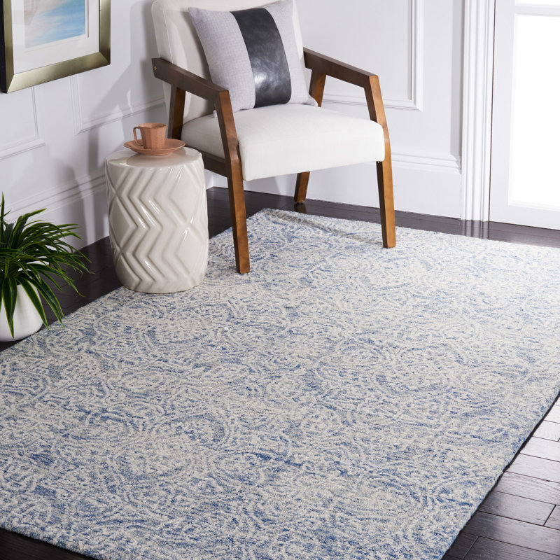 Blue and Ivory Hand-Tufted Wool 8' x 10' Area Rug