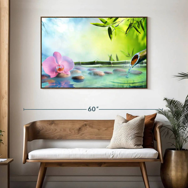 Orchidée japonaise, 46 po x 31 po, Cadre flottant noyer