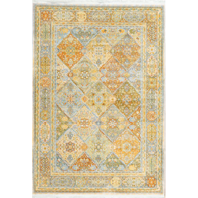 Tapis oriental vert / orange / beige Ampelius