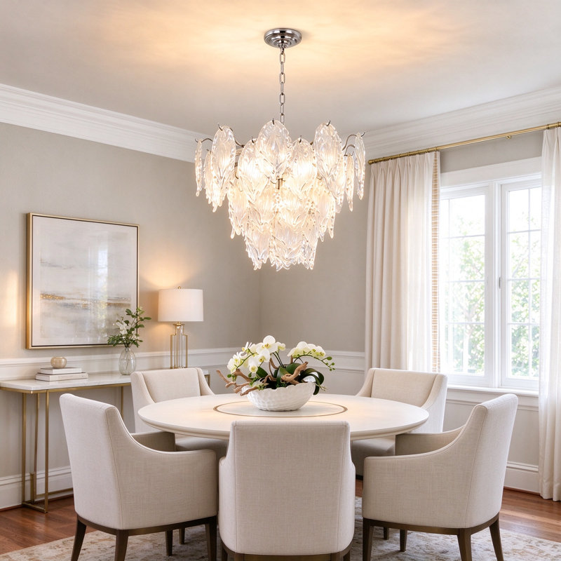 Modern Glass Organic Hanging Chandelier with Adjustable Chain, 5* E12 Sockets