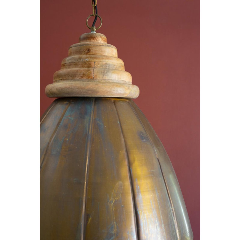  Luminaire suspendu en laiton et bois - finition antique - hauteur 23,5 po