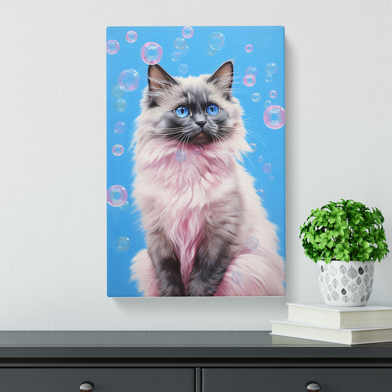 Ragdoll Cat Bubble Gum Painting - Wrapped Canvas