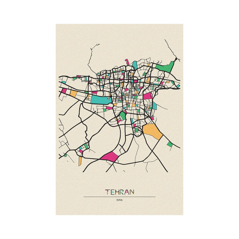 Téhéran, carte de l'Iran par - Giclée sur toile tendue avec châssis, H 40 po x l 26 po x P 1,5 po