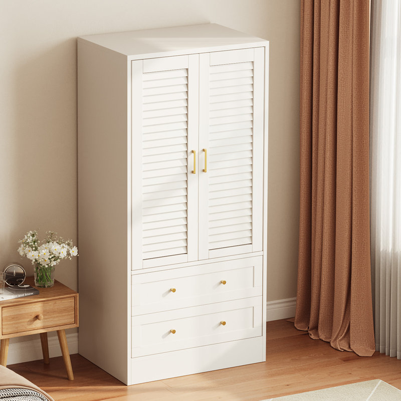 Penderie 65 po en bois avec porte à persiennes 2 tiroirs pour vestibule de chambre à coucher