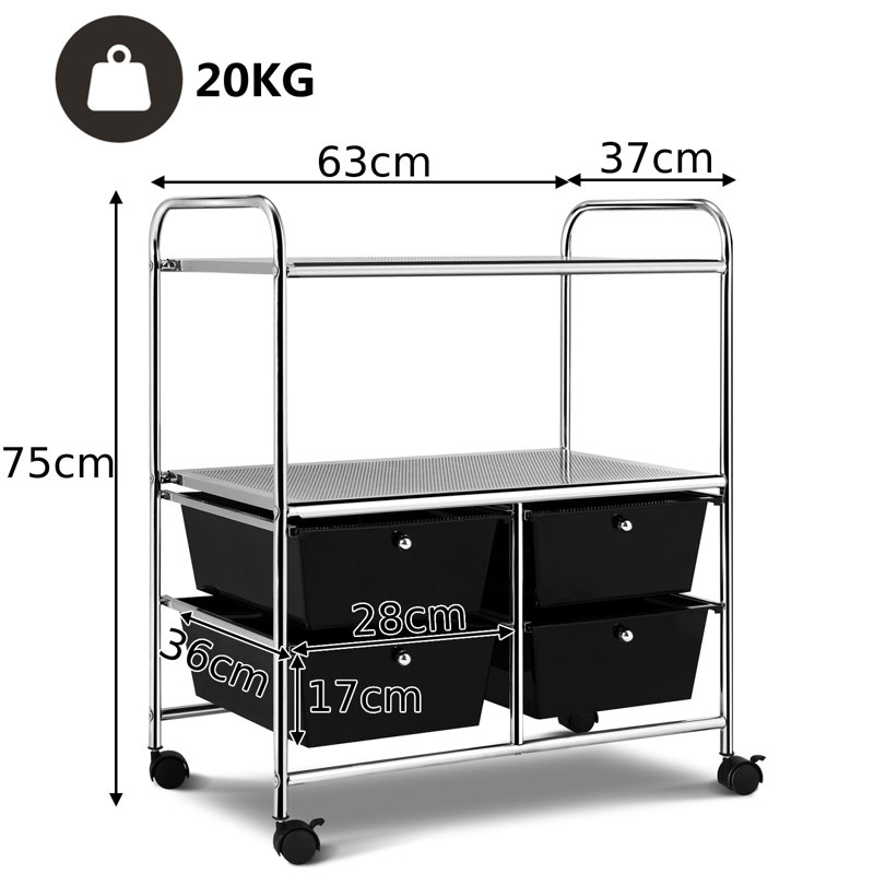 Ryckman 75cm H x 63cm W Utility Cart with Wheels, Black