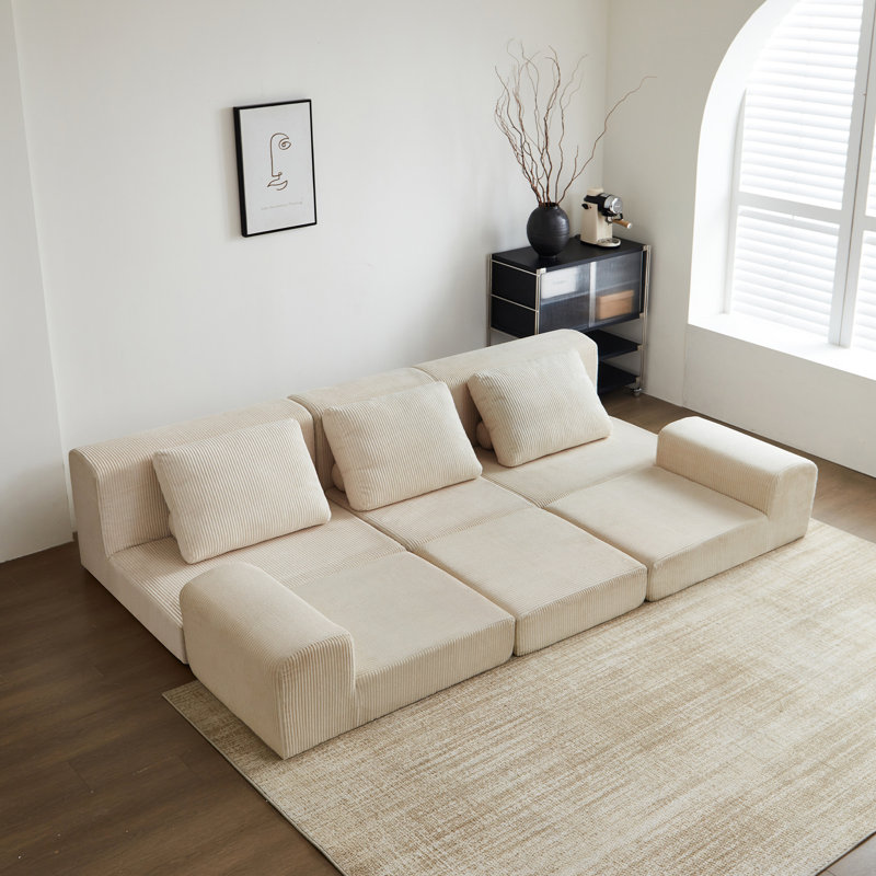 Corduroy convertible 3 lits, 108 po, mousse, lit à prise moderne, convertible, rembourrage en mousse, Beige
