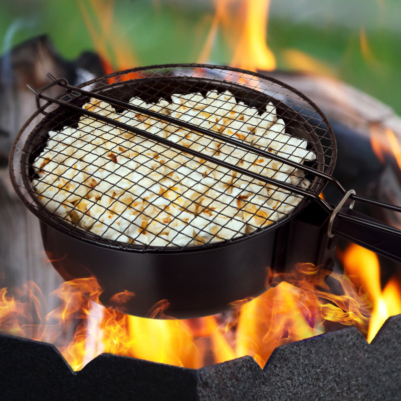 Campfire Popcorn Popper - Old Fashioned Popcorn Maker with Extended Handle - Camping Gear by Great Northern Popcorn (Black)