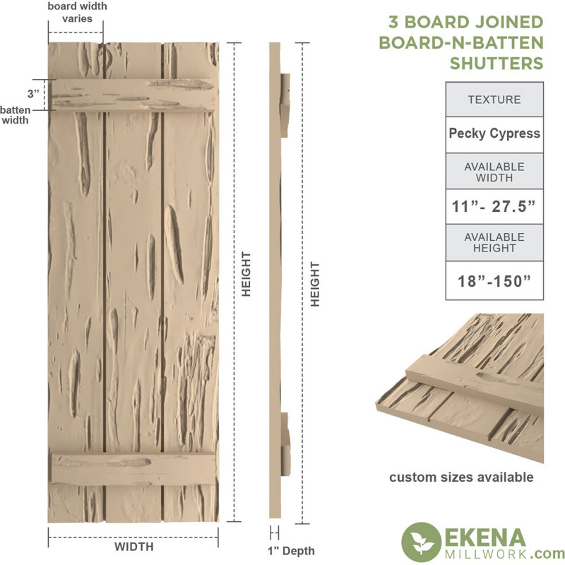 Volets en faux bois rustique à planche et nouettes (par paire), H 76 po x l 16,5 po x P 1 po, 16"