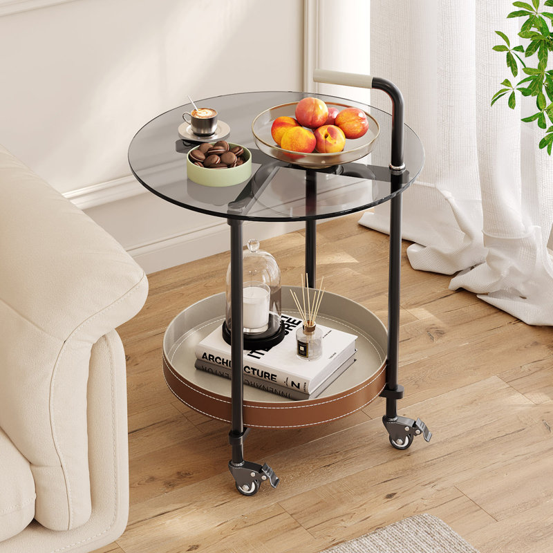 Glass Top Wheel End Table