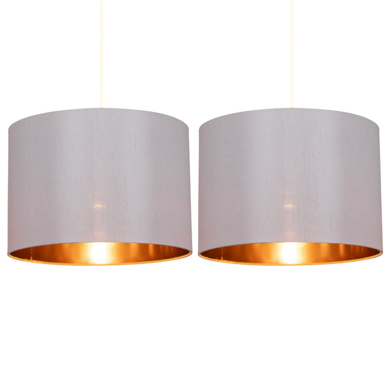 Madde Silk Drum Pendant Shade, 20cm H x 30cm W x 30cm D, Grey/Copper