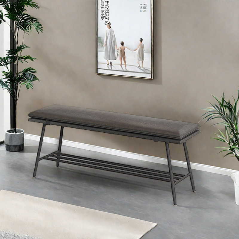 39.4in Wrought Iron Frame Shoe Storage Bench, Black/Black