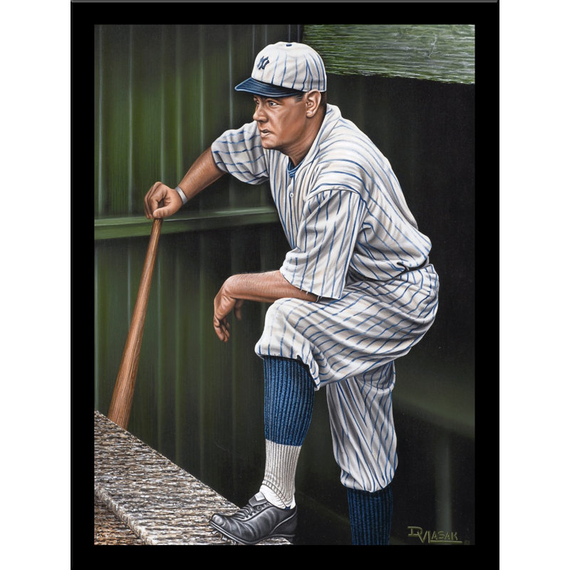 « bébé ruth on the top step of dugout », reproduction d’impression par darryl vlasak, souvenirs encadré