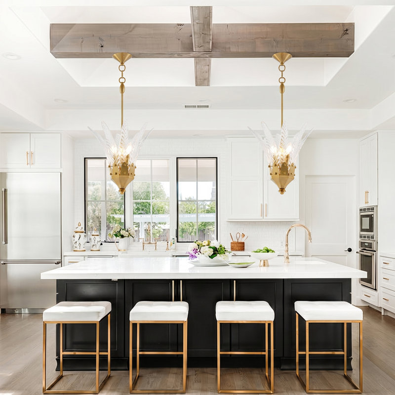 17" 3 - Light Gold Hanging Pendant With Glass Shade