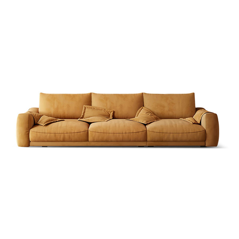 Modern warm orange suede straight-row sofa