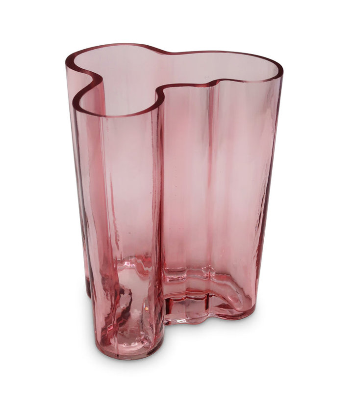 Tinted Curved Vase, 8.25" H x 5.50" W x 6.50" D, Pink