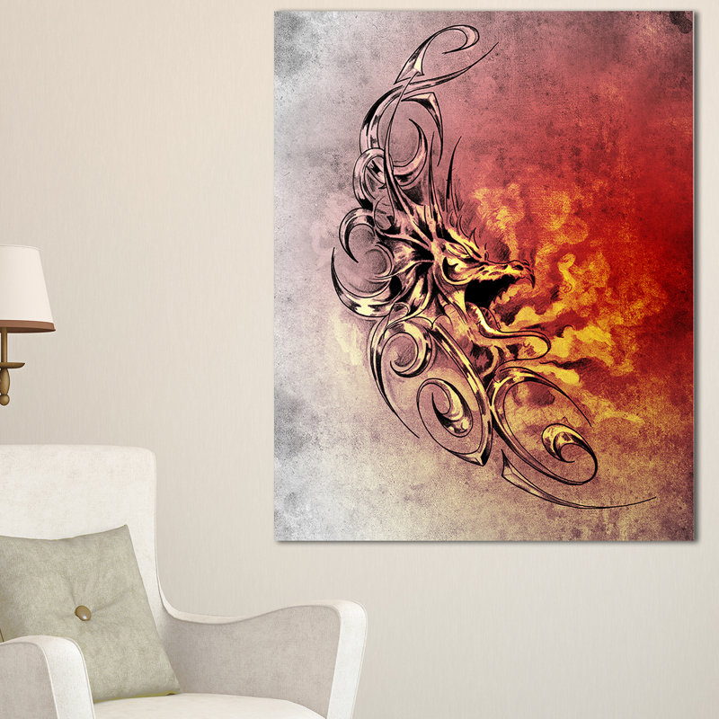 « médiéval dragon tatouage sketch », impression sur toile, H 20 po x l 12 po x P 1po