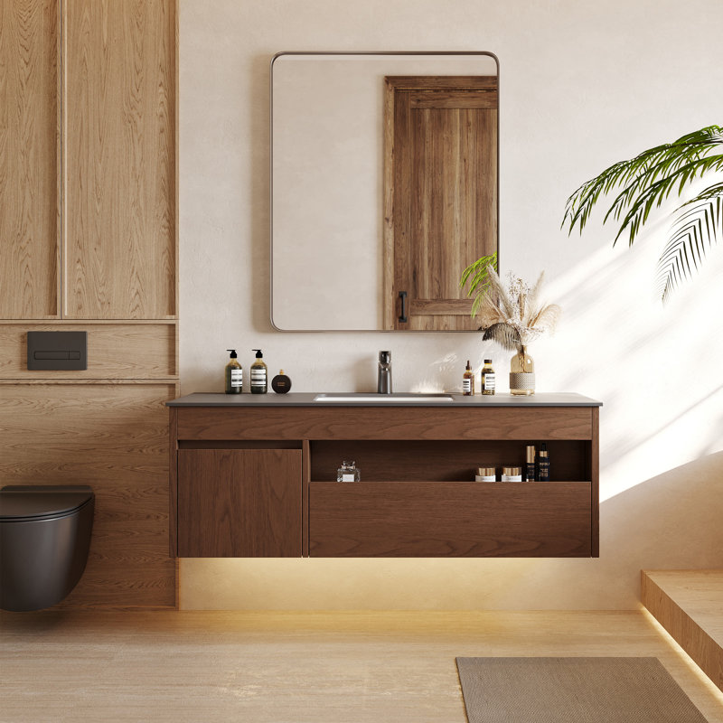 Meuble-lavabo simple 47,24 po avec comptoir en pierre et meuble-lavabo encastré en bois massif