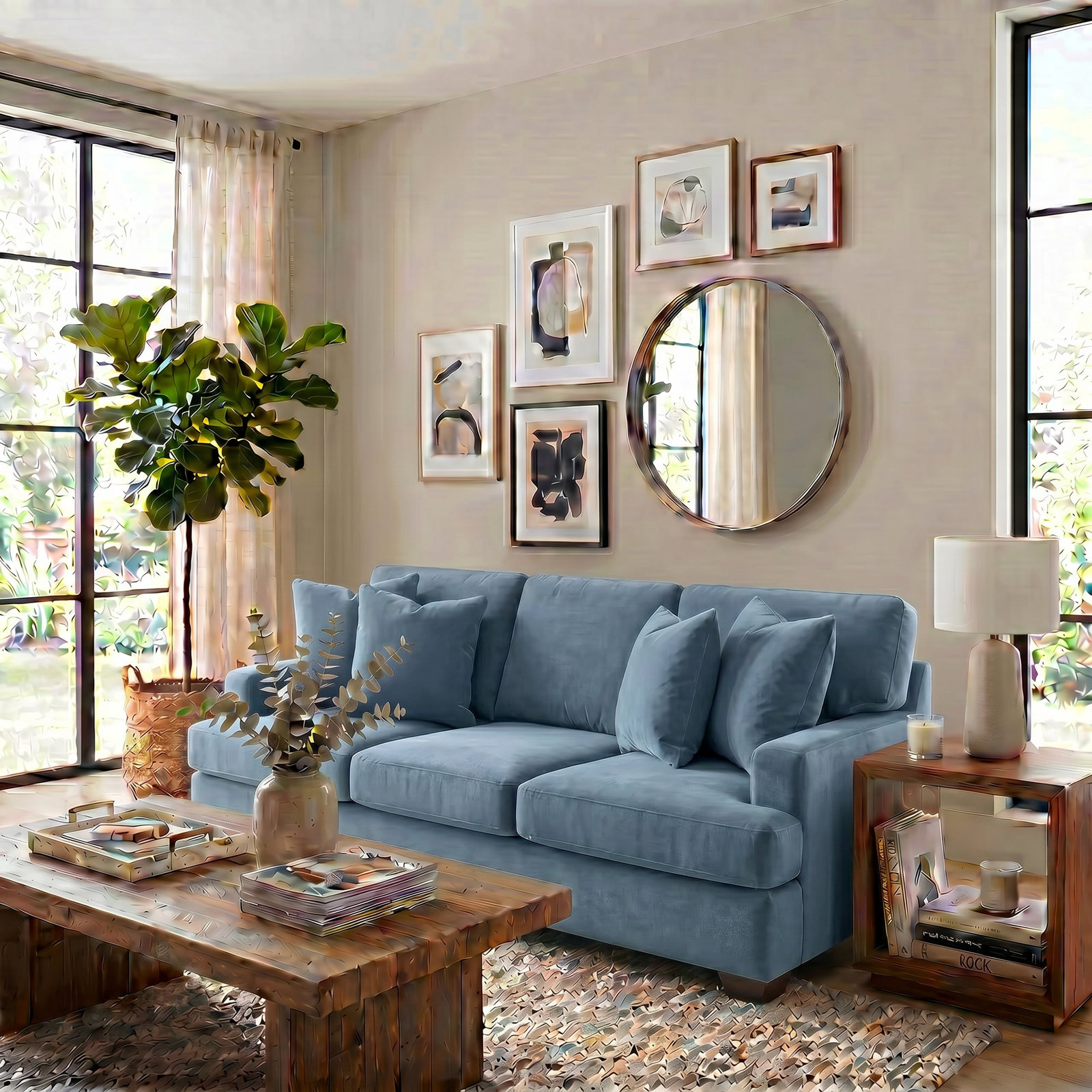 Emilio 90'' Upholstered Sofa, Bella Ocean Performance Velvet