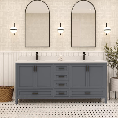 Rooh 72'' Double Bathroom Vanity with White Quartz Top