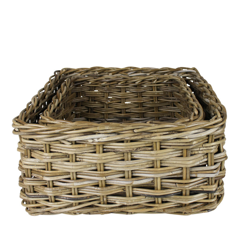 Square Baskets, Rattan, Set/2, 19" H x 19" W x 7.5" D, Brown