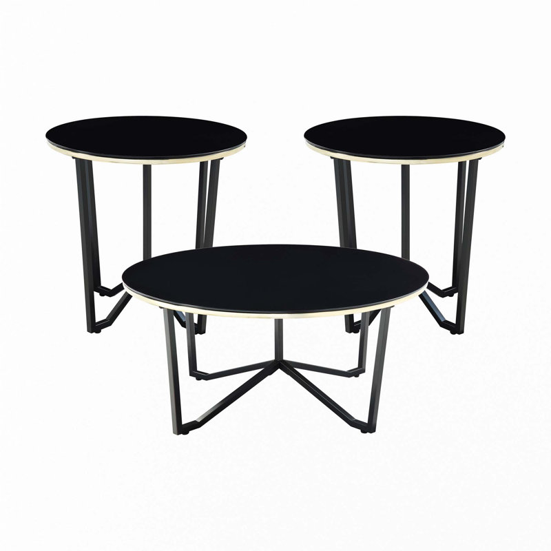 Ensemble de 3 tables basses et tables de bout rondes avec plateau en verre trempé