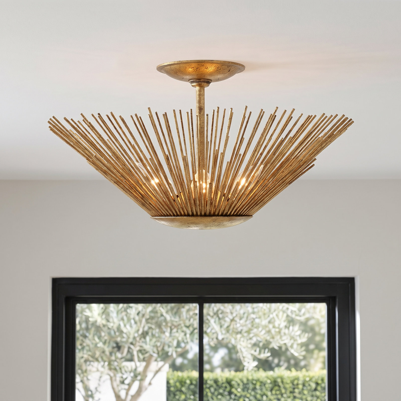3 Light Semi Flush Mount, Antique Gold