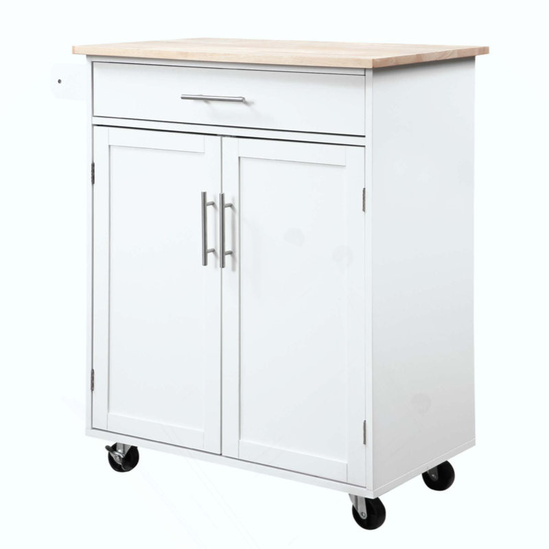 Kitchen Island Cart Rolling Trolley Cart With Drawer, Storage Cabinet & Towel Rack, White