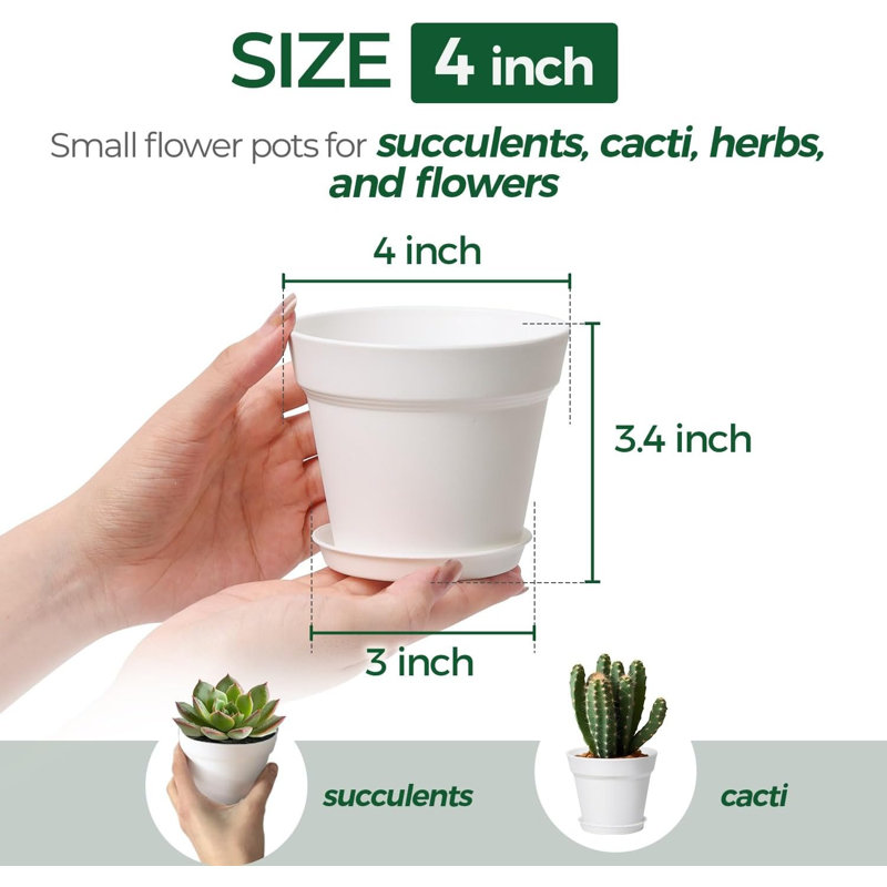 Ensemble de 8 pots à fleurs blancs 4 "avec drainage et soucoupes