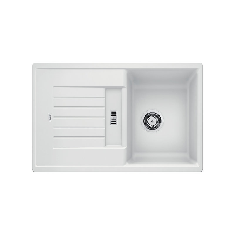 Zia Single Bowl Inset Kitchen Sink, 202mm H x 500mm W x 780mm L, White